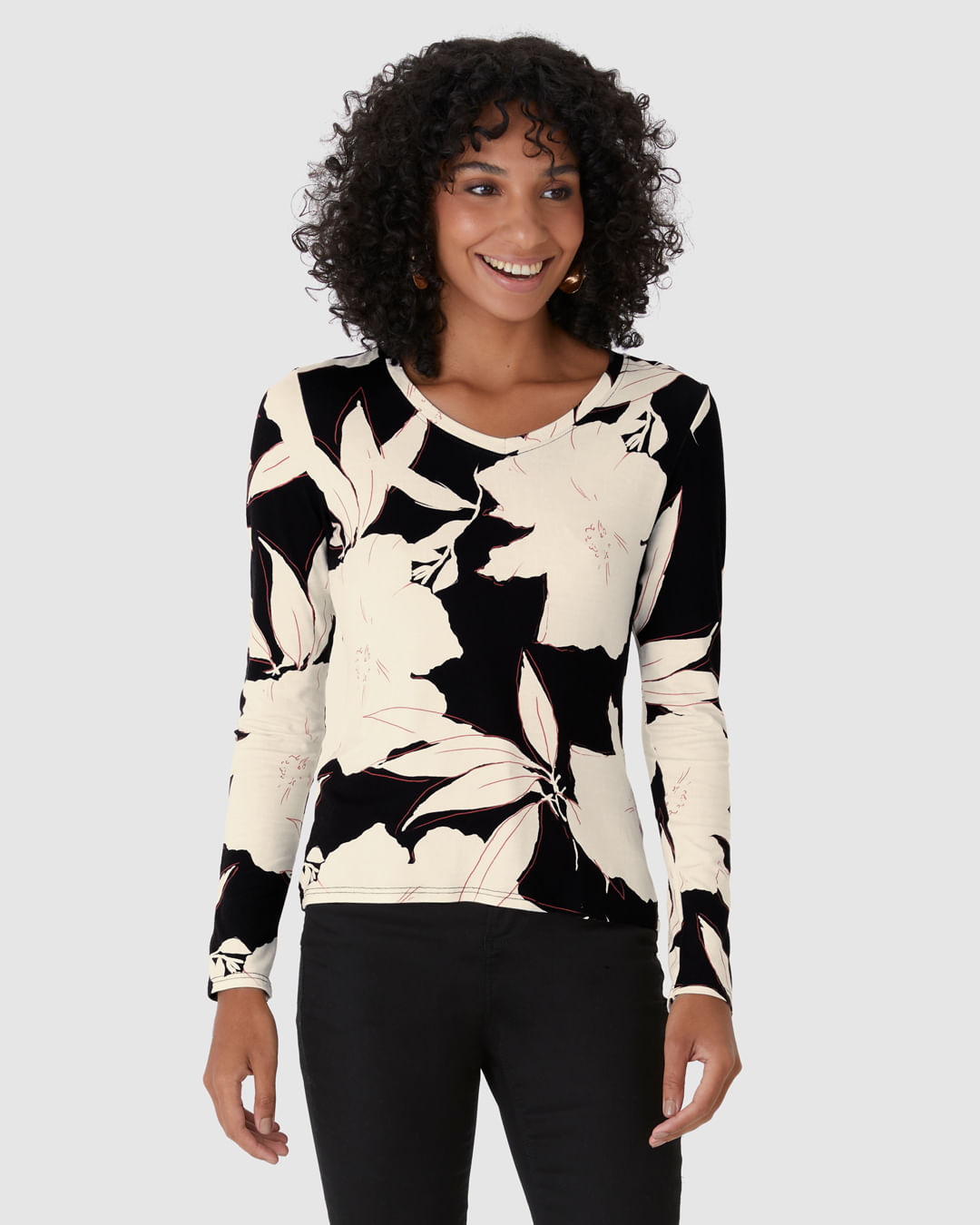 Blusa Justa Feminina Decote V Estampada Em Viscose Stretch - Imagem 24