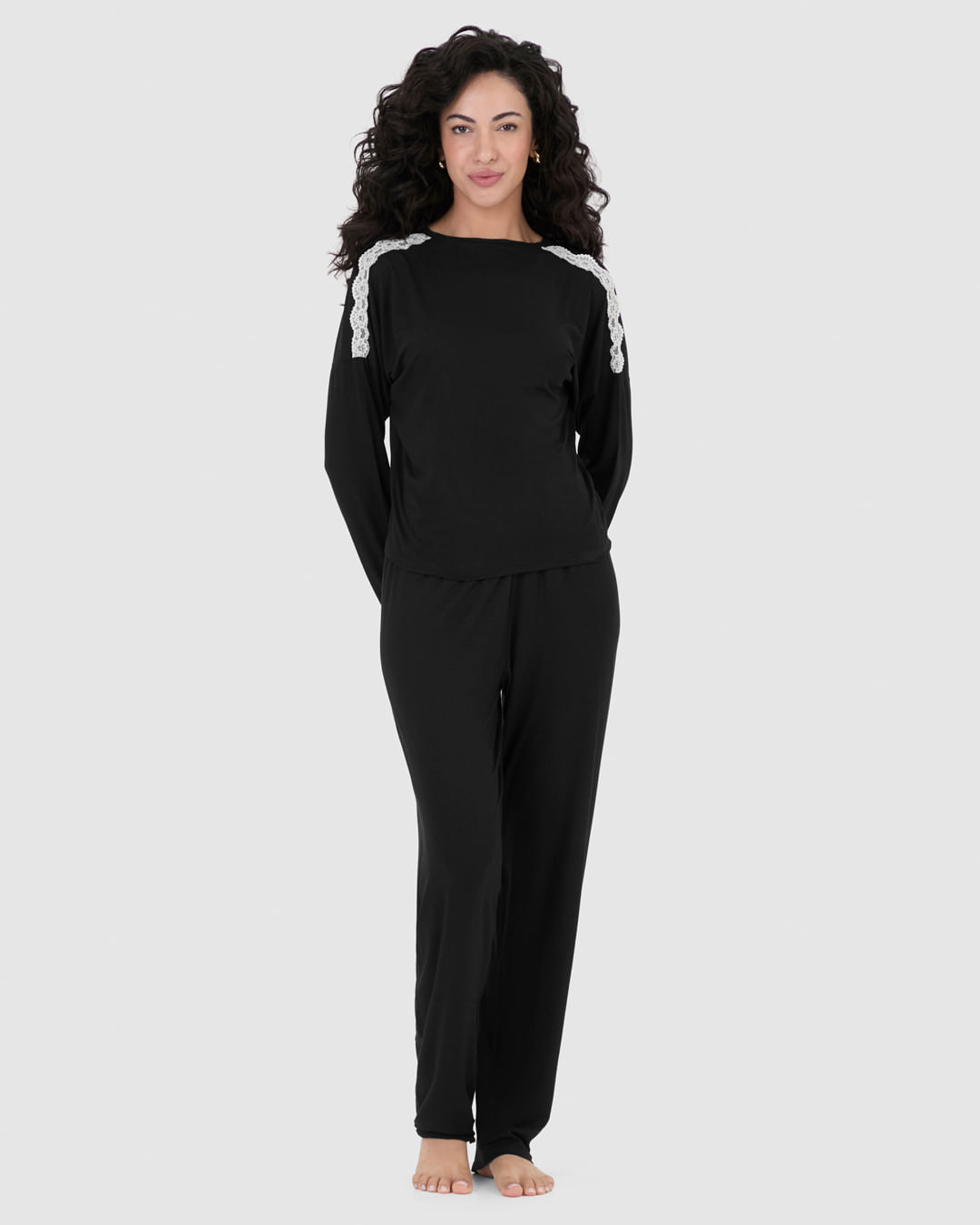Pijama Feminino Blusa Ombro Com Detalhe Renda Em Viscose Stretch - Imagem 9