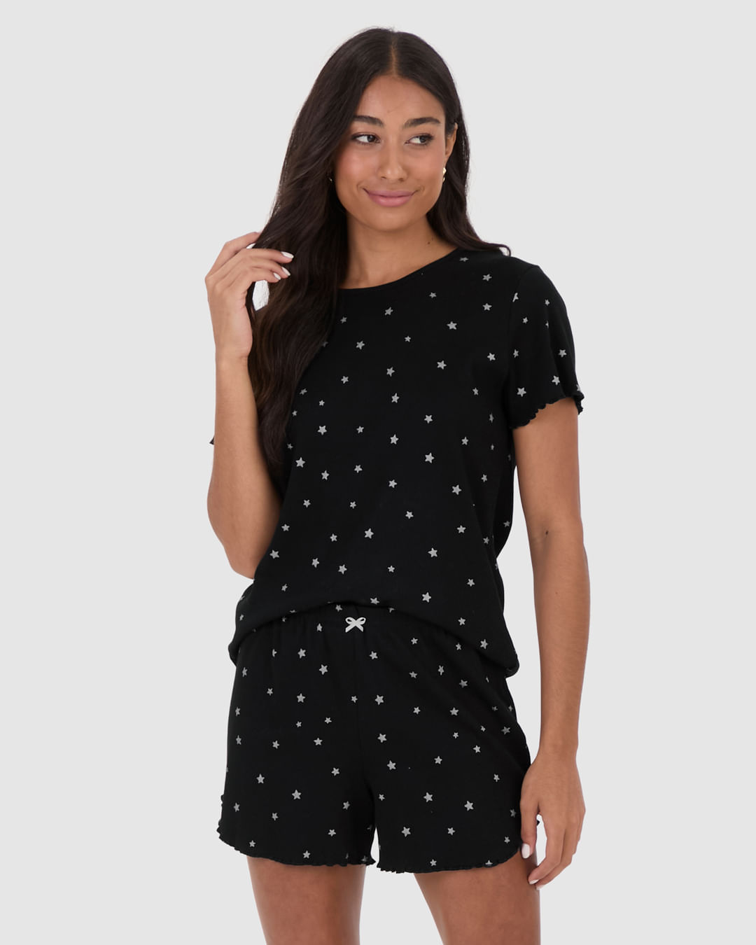 Pijama Feminino Blusa E Shorts Estampado Em Ribana - Imagem 14