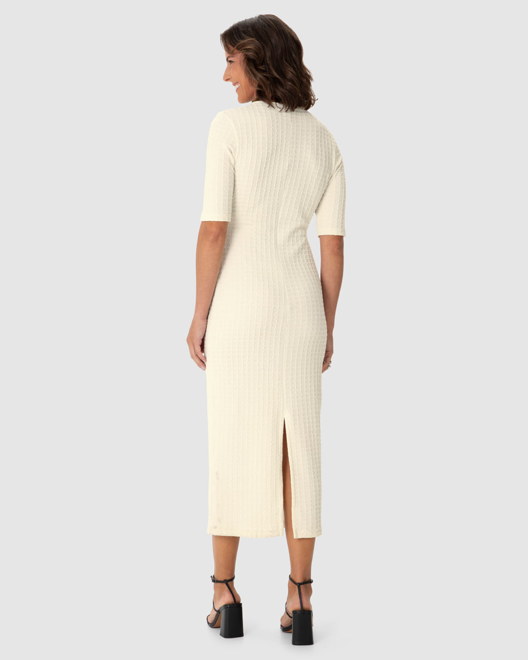 Vestido Midi Feminino Justo Decote Canoa Em Jacquard Texturizado - Imagem 25