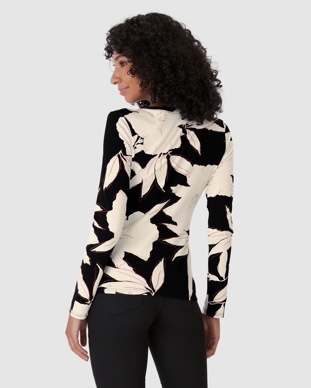 Blusa Justa Feminina Decote V Estampada Em Viscose Stretch - Imagem 30