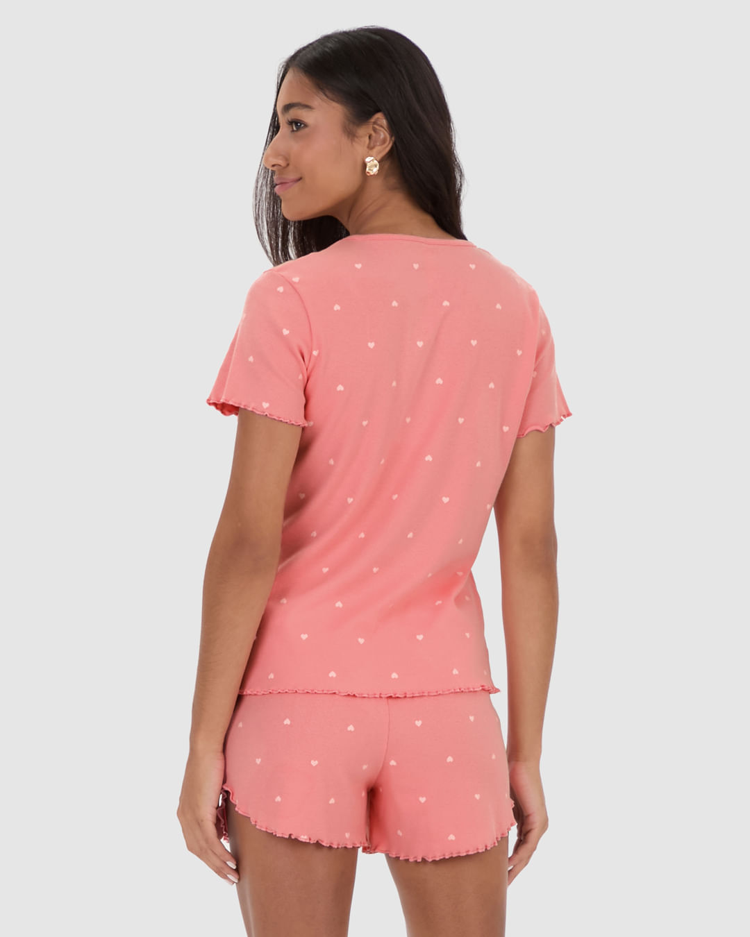 Pijama Feminino Blusa E Shorts Estampado Em Ribana - Imagem 15