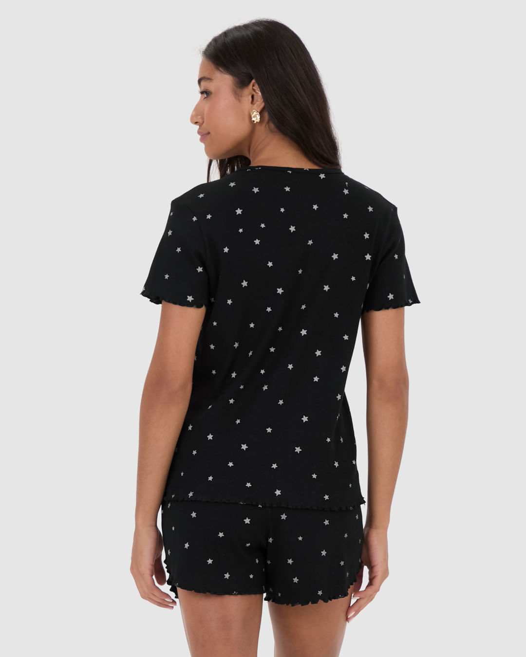 Pijama Feminino Blusa E Shorts Estampado Em Ribana - Imagem 20