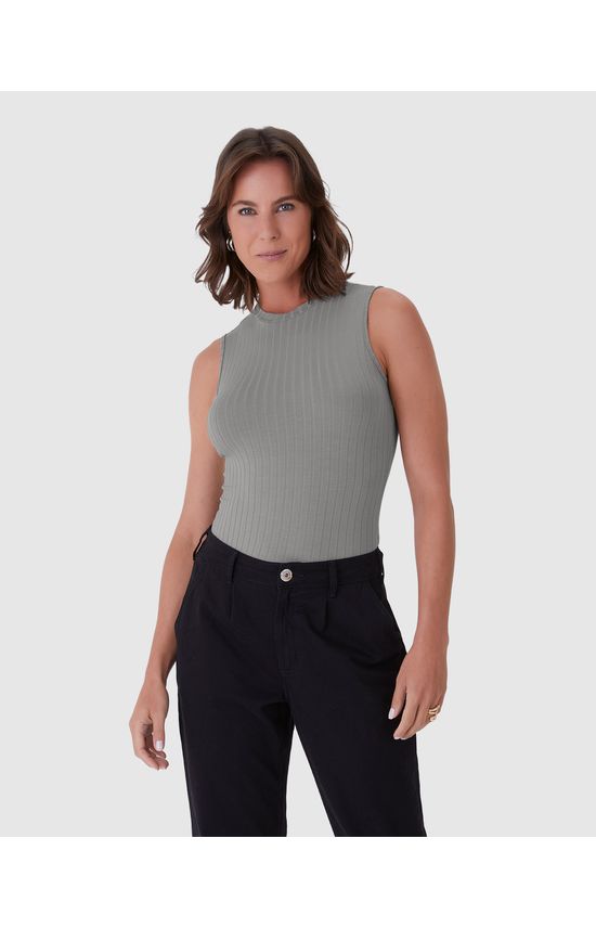 Regata Básica Feminina Gola Alta Em Canelado De Viscose