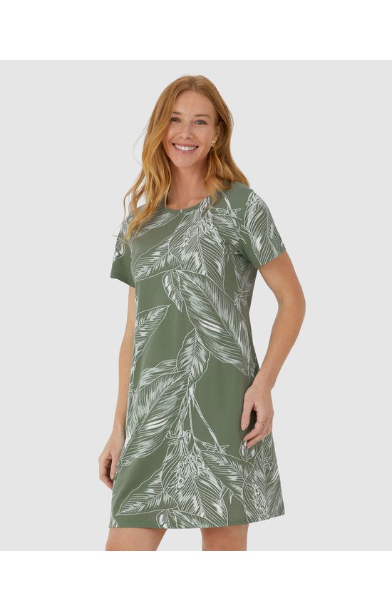 Vestido Feminino Estampado Com Decote Redondo Em Algodão