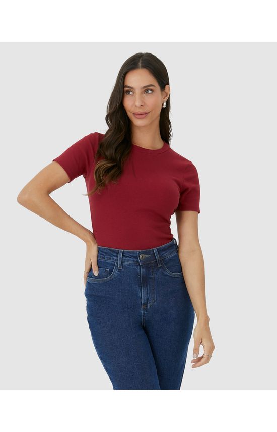 Blusa Básica Feminina Decote Redondo Em Ribana