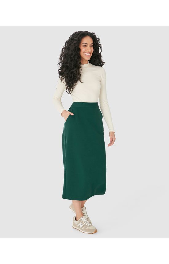 Saia Midi Feminina Fenda Costas Em Moletom Stretch Flanelado