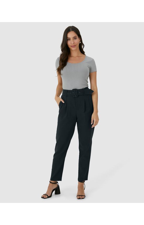 Calça Alfaiataria Feminina Com Cinto E Bolso Lateral