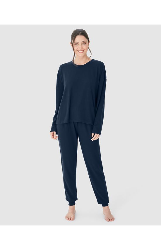 Pijama Feminino Blusa Manga Longa E Calça Em Tricô