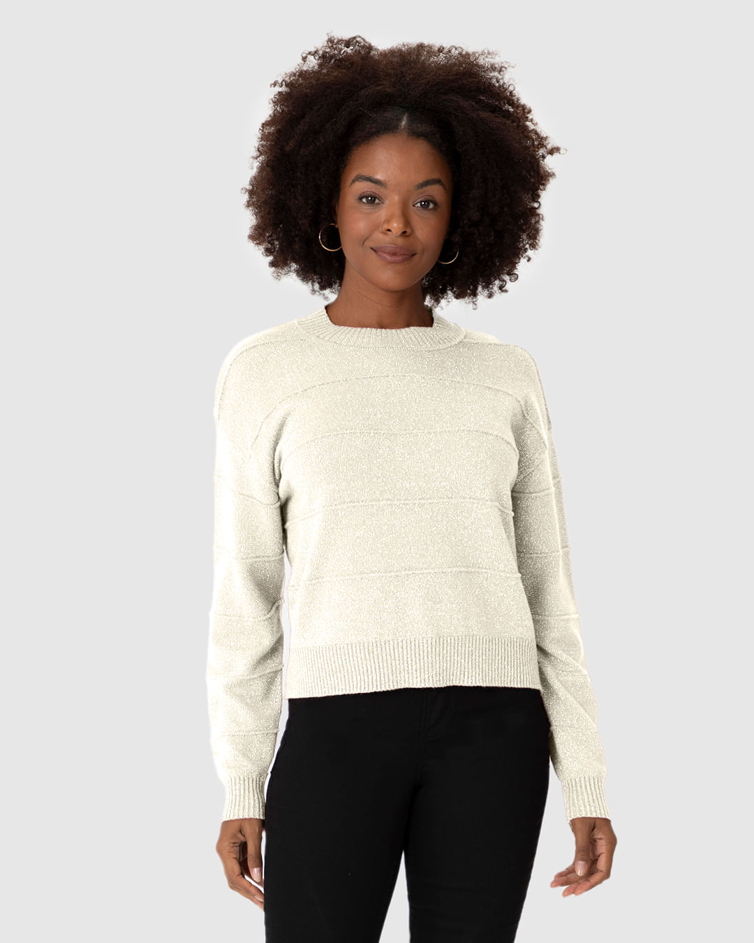 Suéter Feminino Manga Longa Relevo Listras Em Tricô - Imagem 16