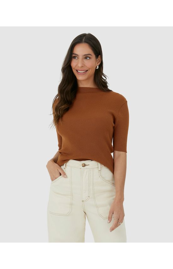 Blusa Básica Feminina Manga 3/4 Em Tricô