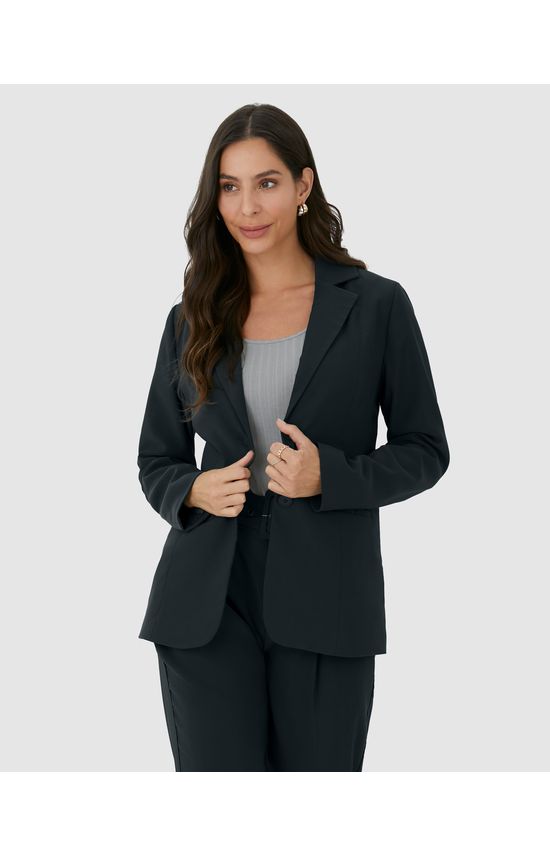 Blazer Feminino Alongado Em Tecido Viscose Com Elastano