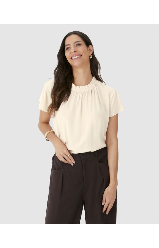Blusa Feminina Evasê Gola Franzida Em Viscose Sarjada