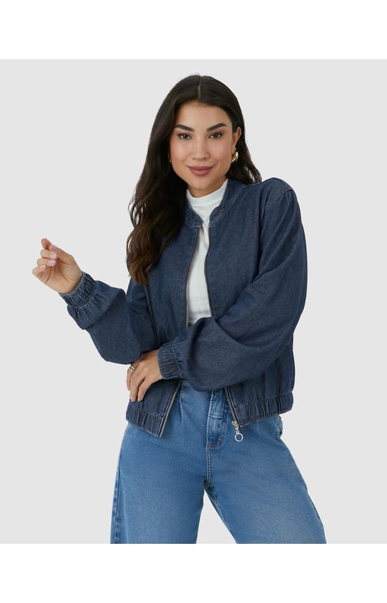 Jaqueta Feminina Bomber Abertura Zíper Em Jeans Leve 100% Algodão