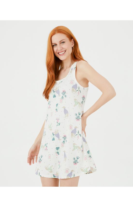 Camisola Feminina Sem Manga Estampada Em Algodão