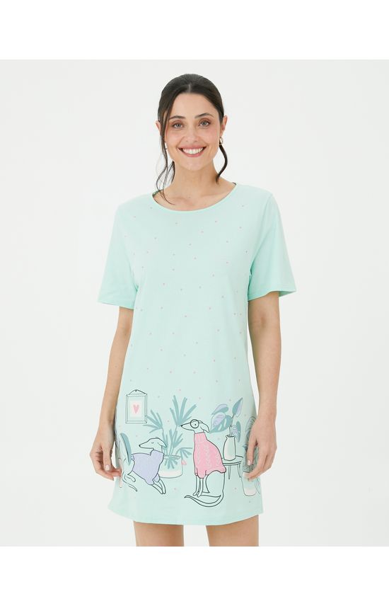 Camisola Feminina Manga Curta Estampada Em Algodão