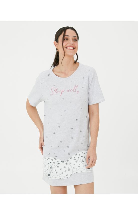 Camisola Feminina Manga Curta Estampada Em Algodão