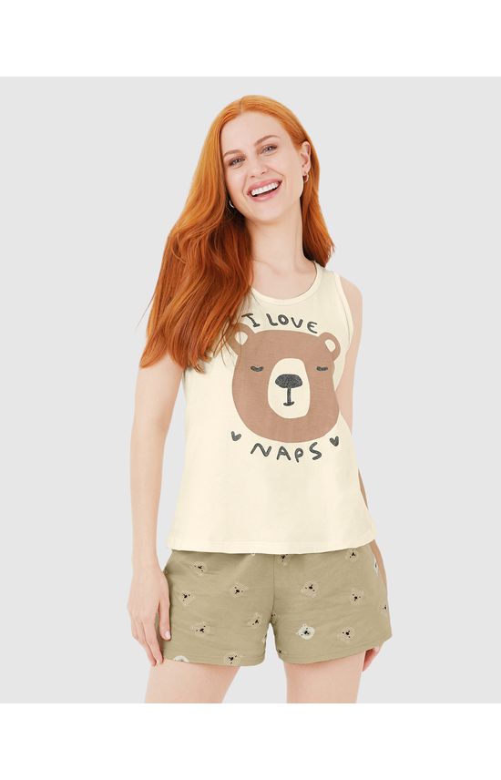 Pijama Feminino Regata I Love Naps Em Algodão