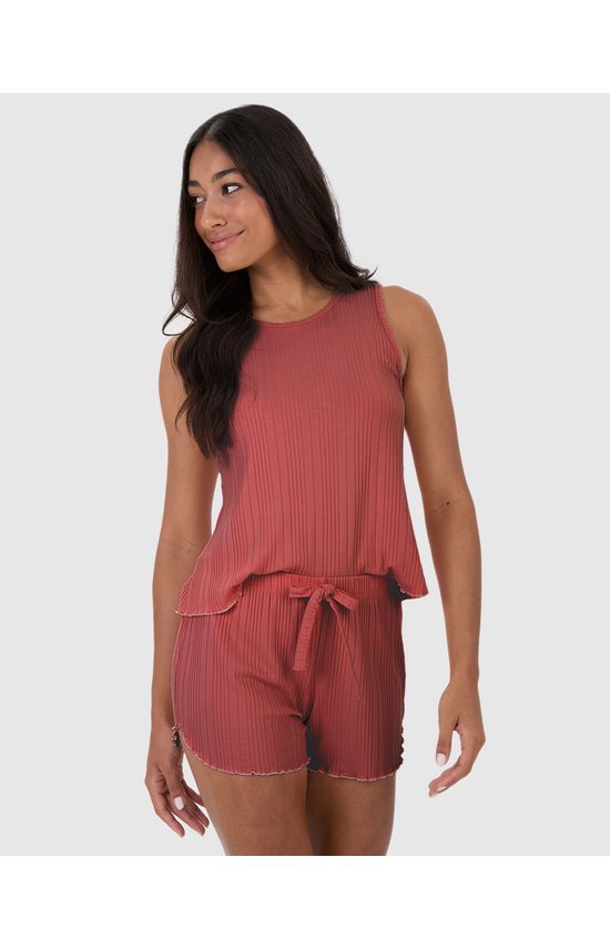 Pijama Feminino Regata E Shorts Em Malha De Viscose Canelada