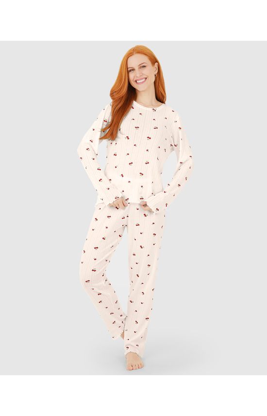 Pijama Feminino Blusa E Calça Estampada Em Malha Jacquard