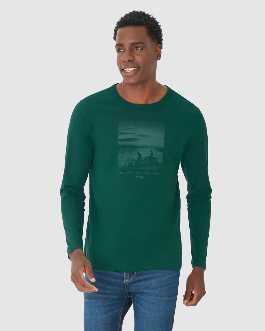 Camiseta Masculina Manga Longa Com Estampa Em Algodão