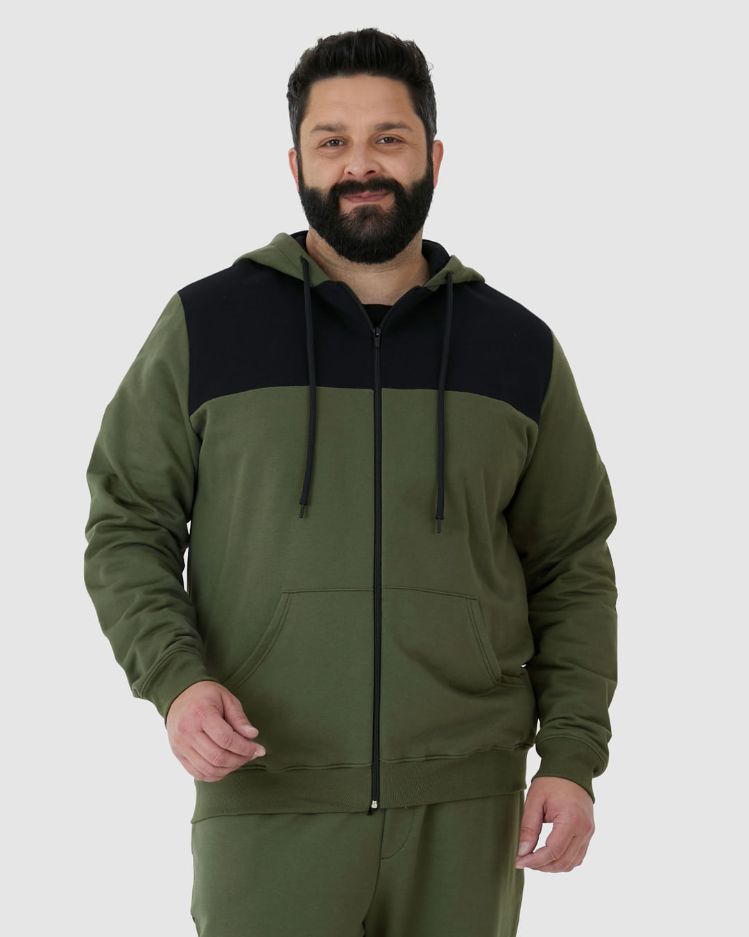 Jaqueta Masculina Plus Size Bicolor Em Moletom Flanelado