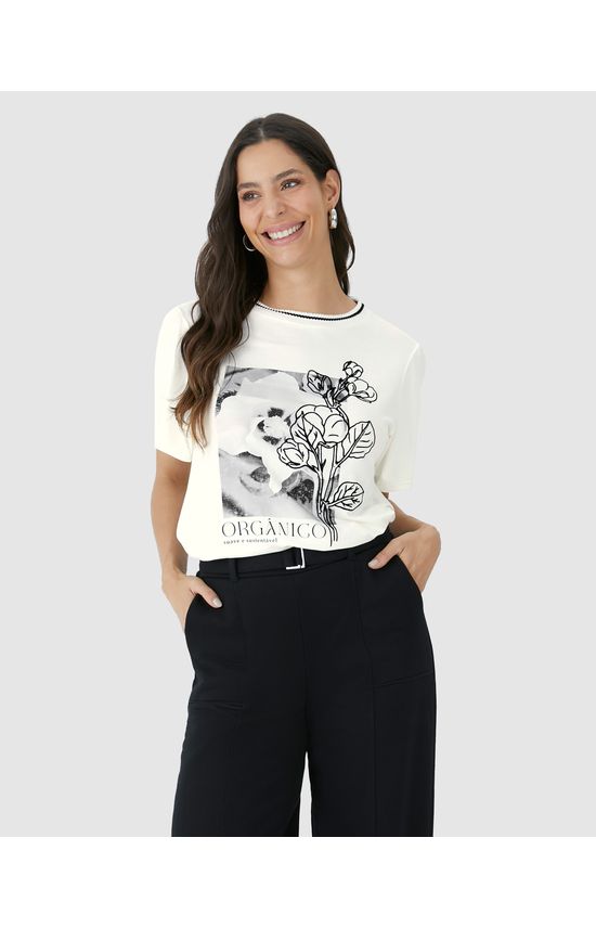 Camiseta Feminina Gola Retilínea Estampa Orgânico Em Viscose Stretch