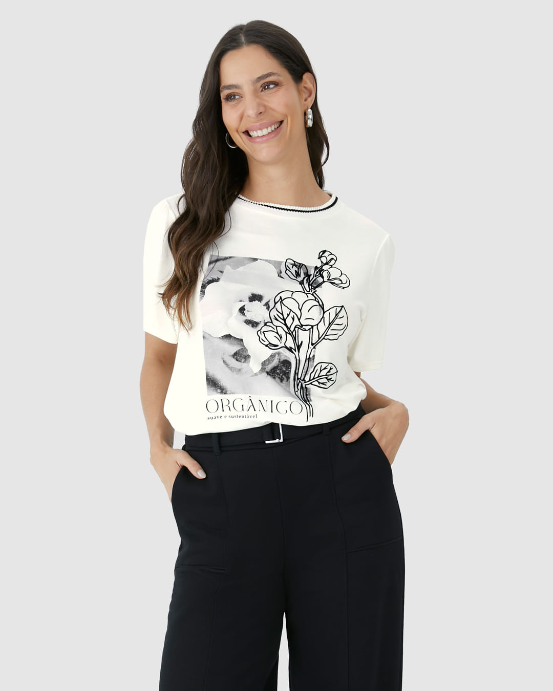 Camiseta Feminina Gola Retilínea Estampa Orgânico Em Viscose Stretch - Imagem 11