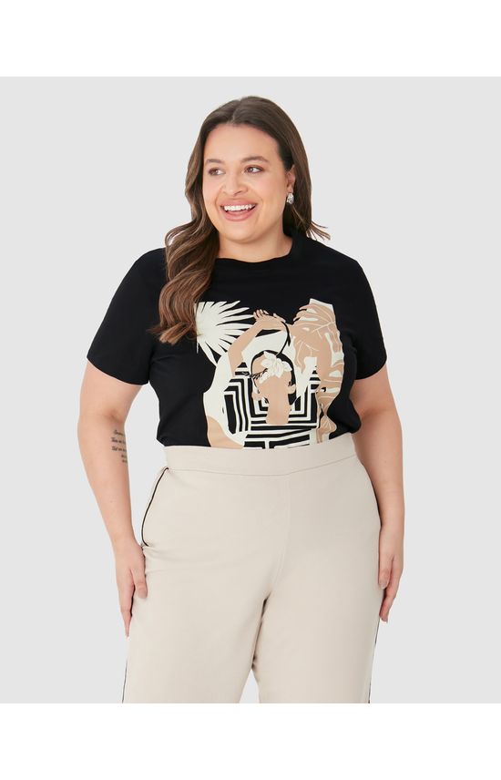 Camiseta Feminina Plus Size Estampa Ilustrativa Em Algodão