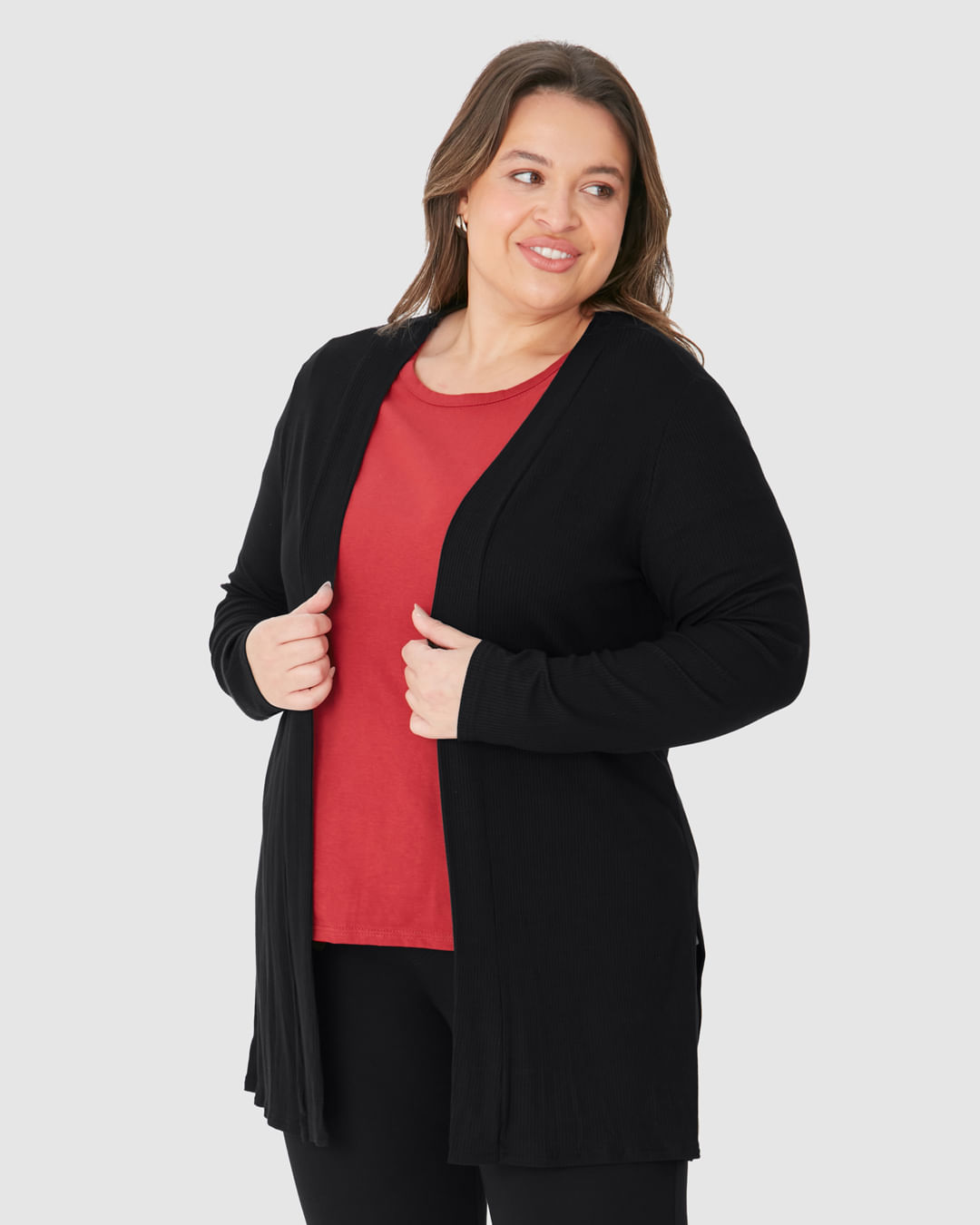 Cardigan Feminino Plus Size Amplo Em Malha Canelada De Viscose - Imagem 6
