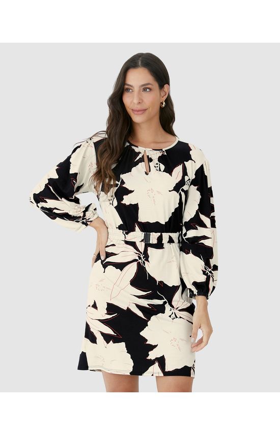 Vestido Amplo Feminino Manga Longa Com Cinto Em Viscose Stretch