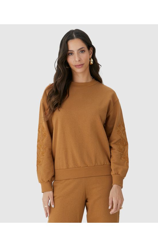 Blusão Feminino Manga Longa Com Bordado Em Moletom Eco