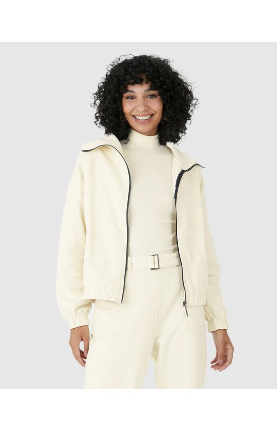 Jaqueta Feminina Bomber Gola Diferenciada Em Moletom Flanelado