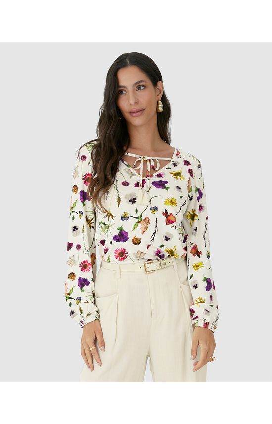 Blusa Feminina Amarração No Decote Em Malha Viscolinho Stretch