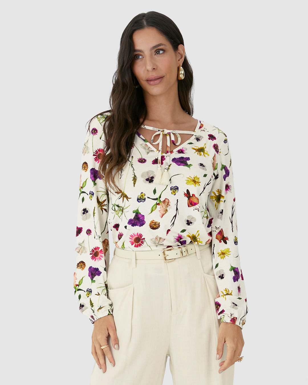 Blusa Feminina Amarração No Decote Em Malha Viscolinho Stretch - Imagem 16