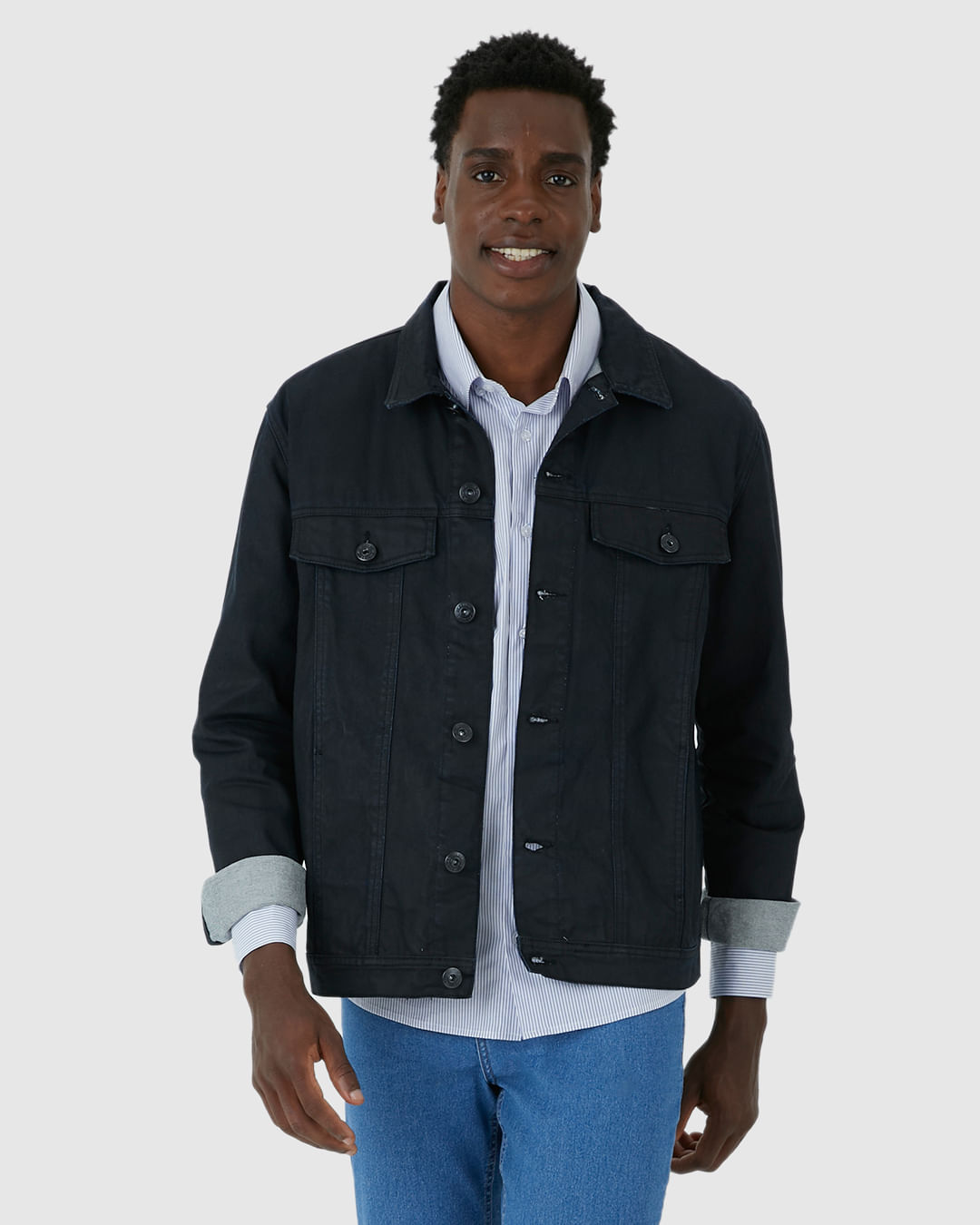 Jaqueta Masculina Tradicional Bolso Funcional Em Jeans 100% Algodão