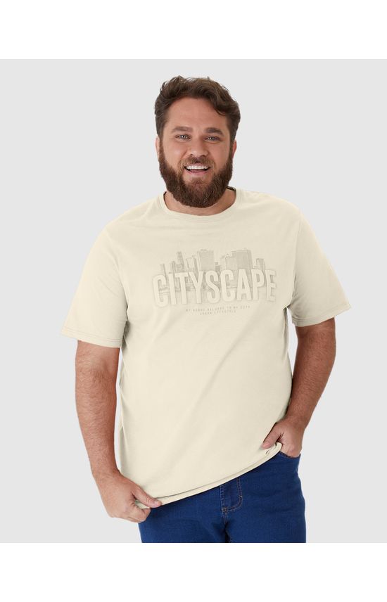Camiseta Masculina Plus Size Cityscape Em Malha Algodão Comfy