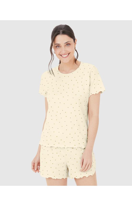 Pijama Feminino Blusa E Shorts Estampado Em Ribana