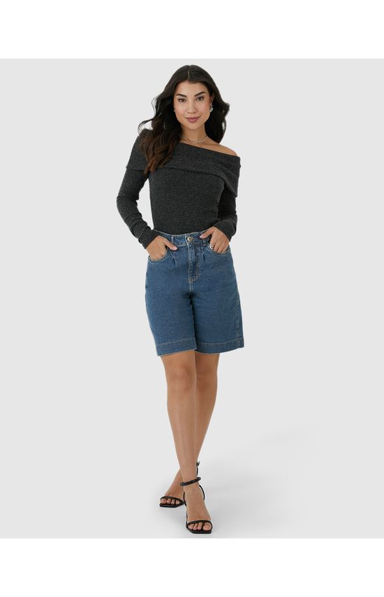 Bermuda Feminina Jorts Cintura Alta Em Jeans Com Elastano