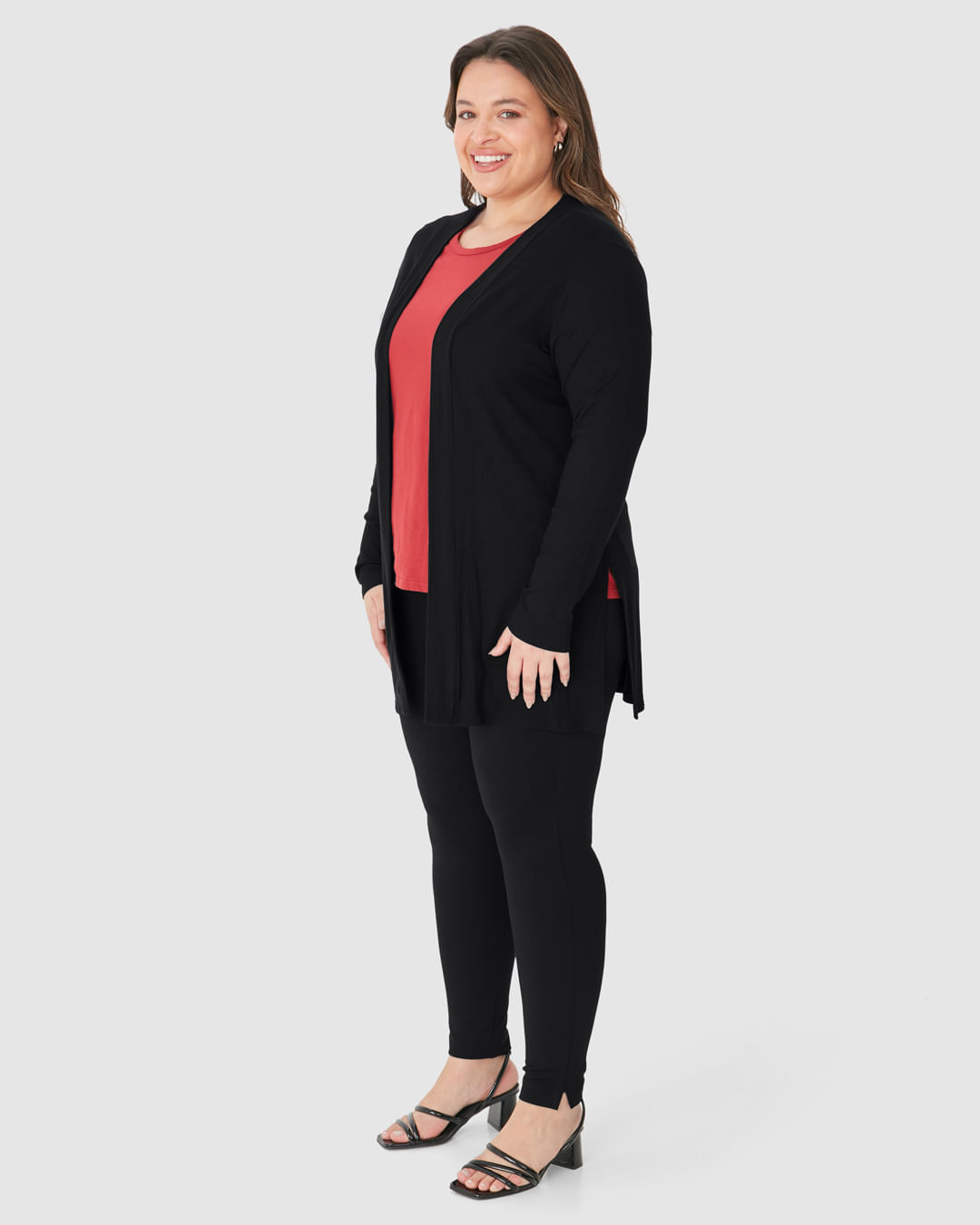 Cardigan Feminino Plus Size Amplo Em Malha Canelada De Viscose - Imagem 7