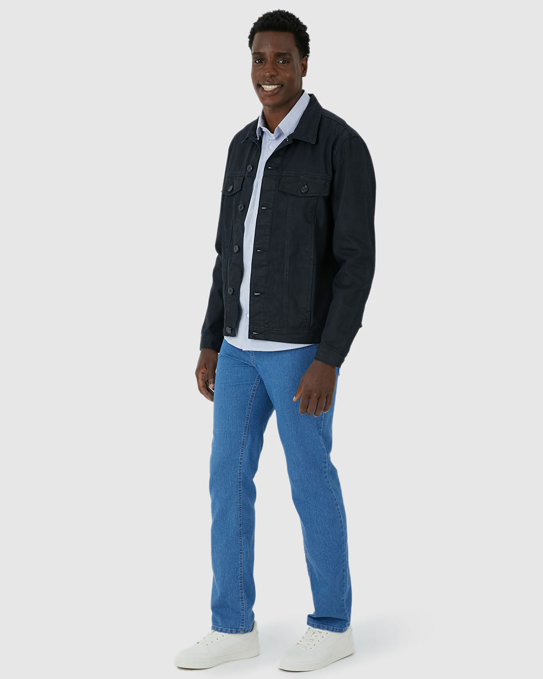 Jaqueta Masculina Tradicional Bolso Funcional Em Jeans 100% Algodão - Imagem 2