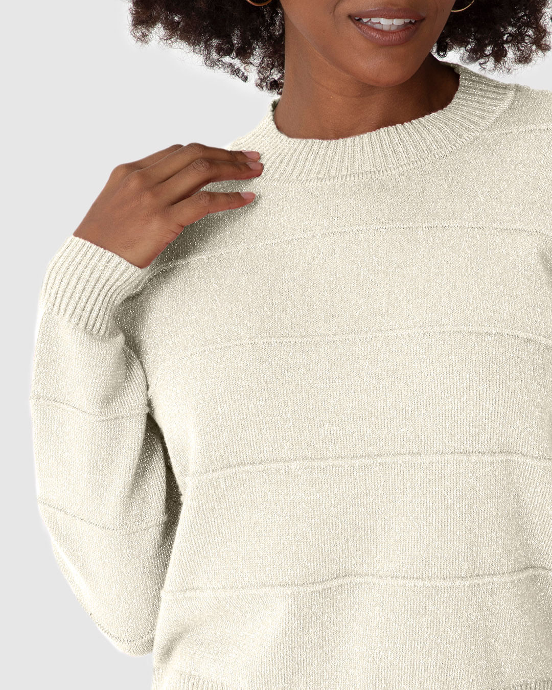 Suéter Feminino Manga Longa Relevo Listras Em Tricô - Imagem 13