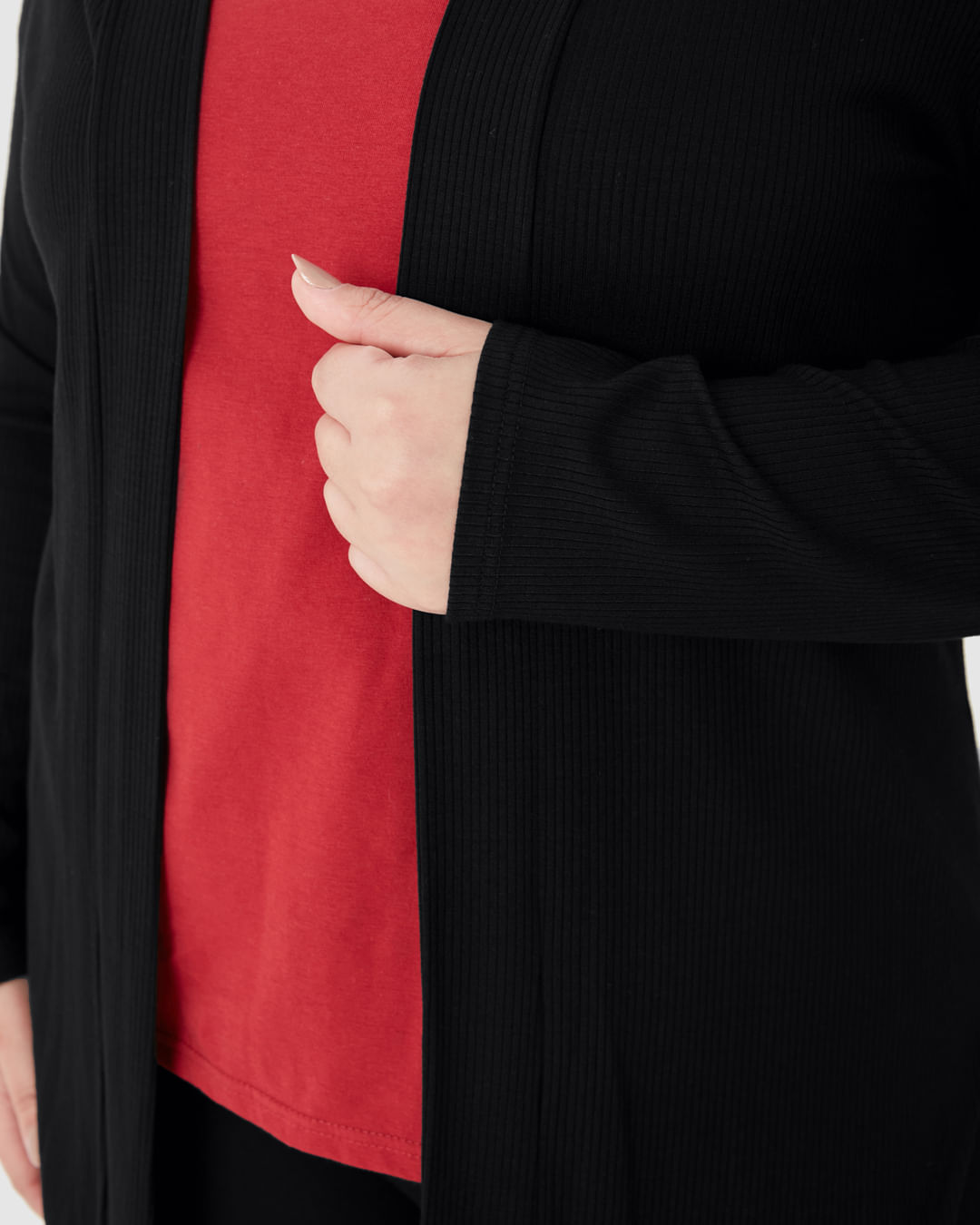 Cardigan Feminino Plus Size Amplo Em Malha Canelada De Viscose - Imagem 3