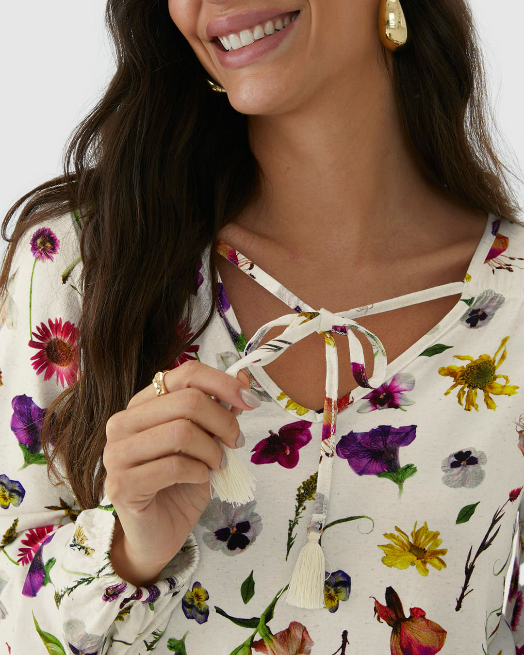 Blusa Feminina Amarração No Decote Em Malha Viscolinho Stretch - Imagem 3