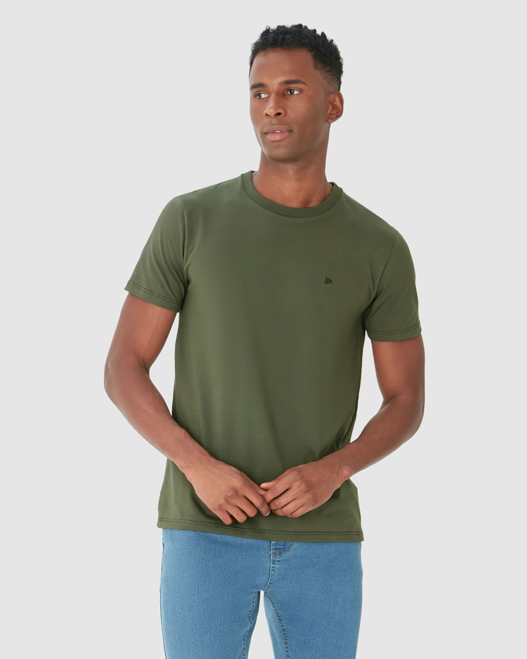 Camiseta Básica Masculina Bordado Peitoral Em Algodão - Imagem 9