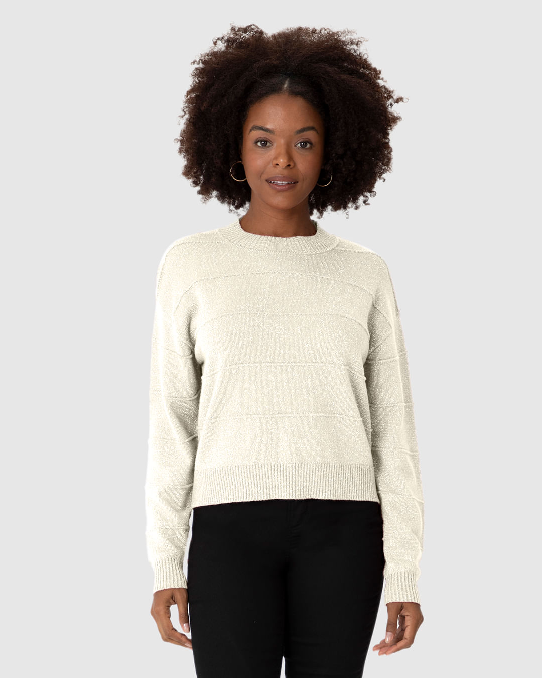 Suéter Feminino Manga Longa Relevo Listras Em Tricô - Imagem 9