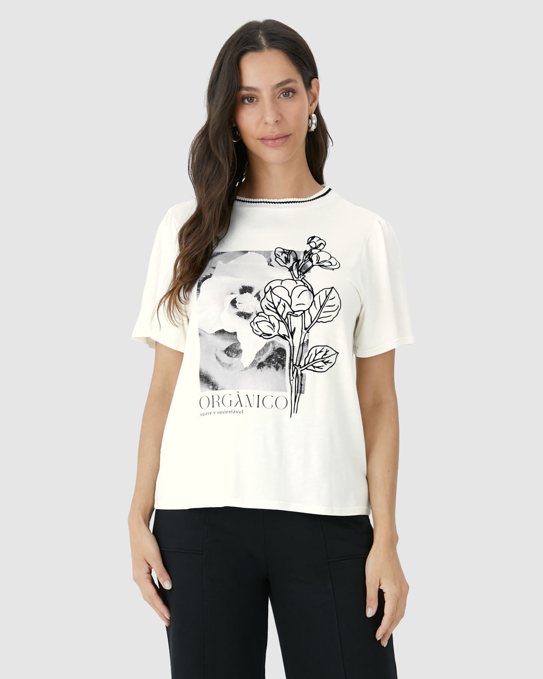 Camiseta Feminina Gola Retilínea Estampa Orgânico Em Viscose Stretch - Imagem 24