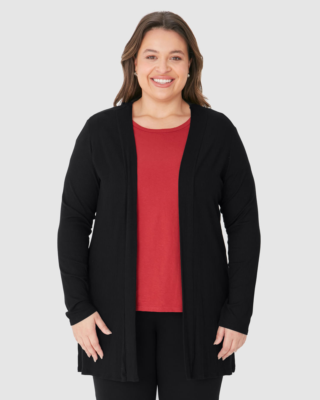 Cardigan Feminino Plus Size Amplo Em Malha Canelada De Viscose - Imagem 14
