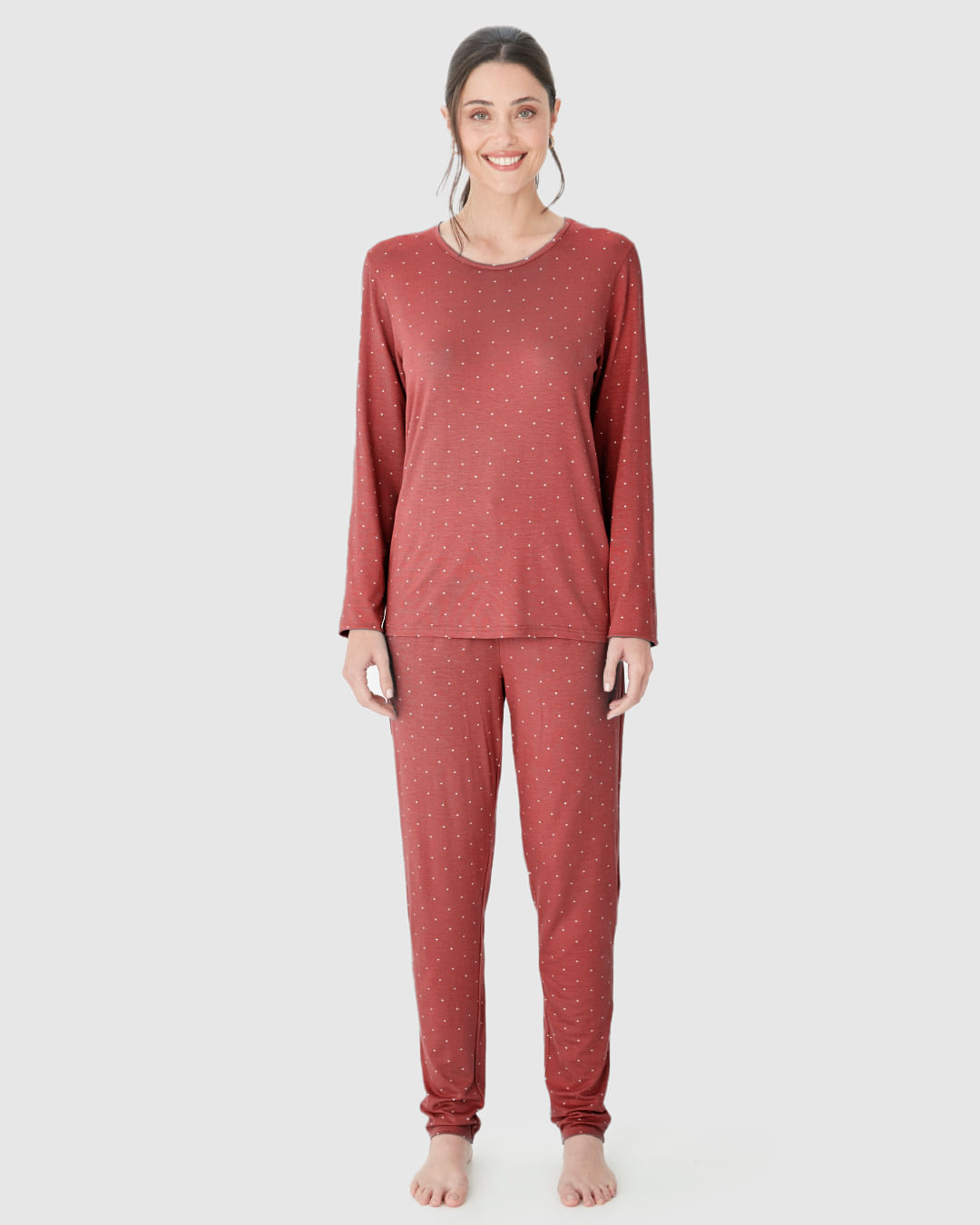 Blusa Feminina De Pijama Manga Longa Em Viscose Stretch - Imagem 9