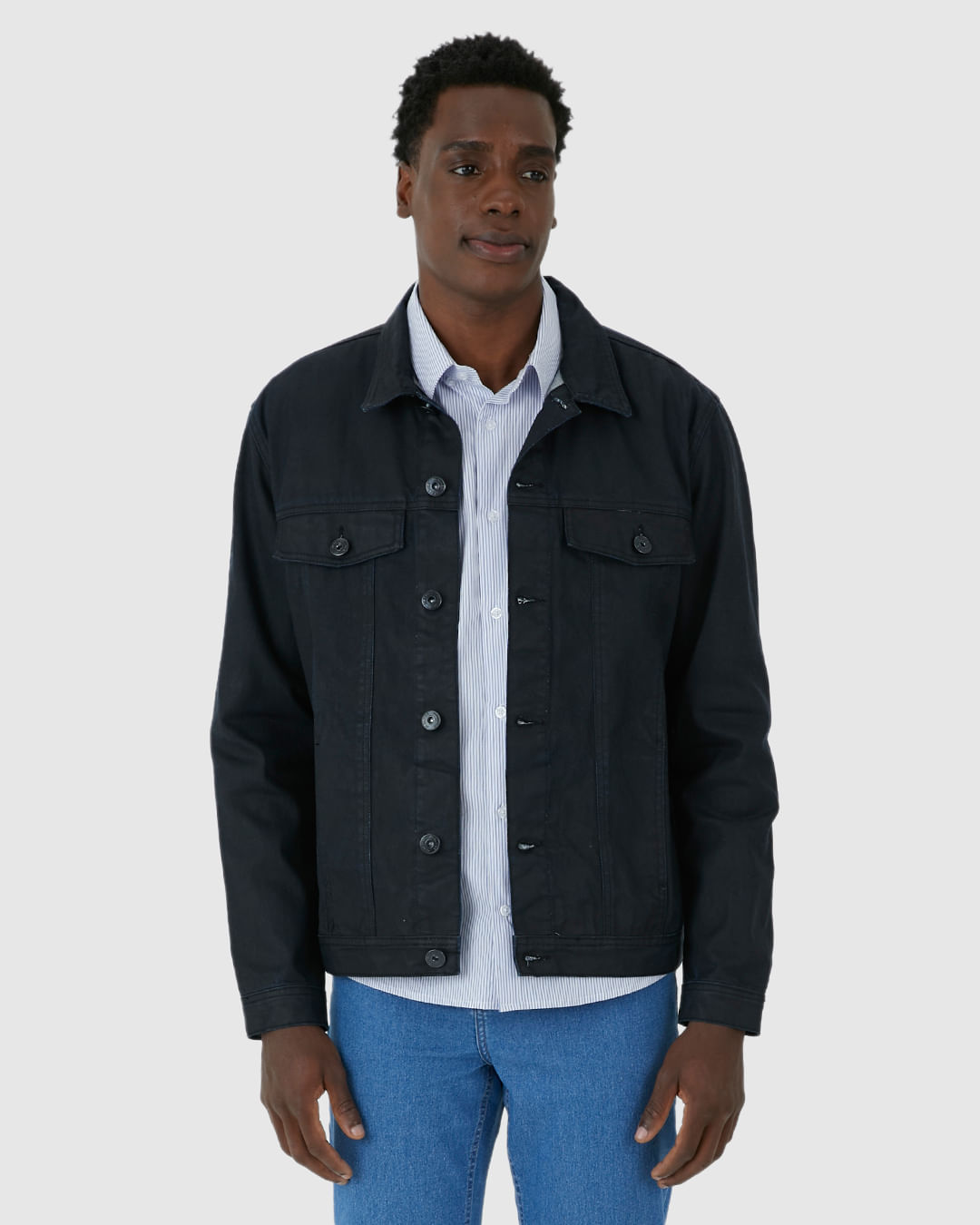 Jaqueta Masculina Tradicional Bolso Funcional Em Jeans 100% Algodão - Imagem 9